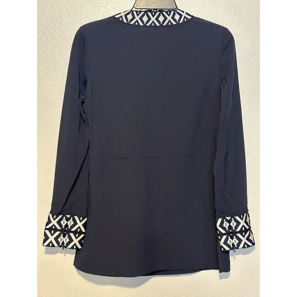 NWT $295 TORY BURCH Ariana‎ Tunic w/Taping 2 Navy Blue Caftan Resort Lightweight